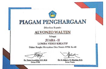 Alvonzo Walten – Juara II Lomba Video Kreatif Dies Natalis FPIK Ke-40