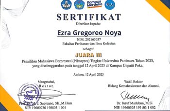 Ezra Gregoreo Noya – Juara III PILMAPRES Tingkat Unpatti Tahun 2023